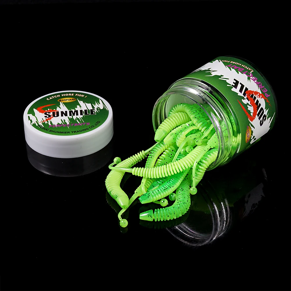 SUNMILE-señuelo de Pesca con olor a pez/camarón, gusano suave, 20 unidades, 5cm, 6cm, 8cm, señuelo de roca, Wobblers, señuelo suave, Leurre Souple, Pesca de carpa - imagen 4