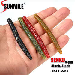 SUNMILE-señuelo de pesca suave, 3/4 pulgadas, Senko Worm Neko Rig, cebo Artificial, sábalo de silicona, para pesca de lubina