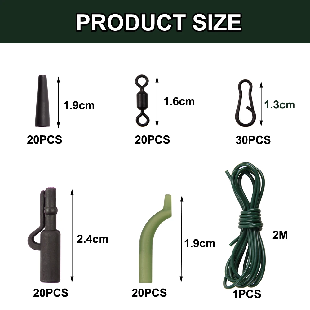 Kit de aparejos de pesca de carpa, manguitos antienredos, accesorios de Terminal de Clips de plomo para carpa, 111 unids/caja - imagen 2