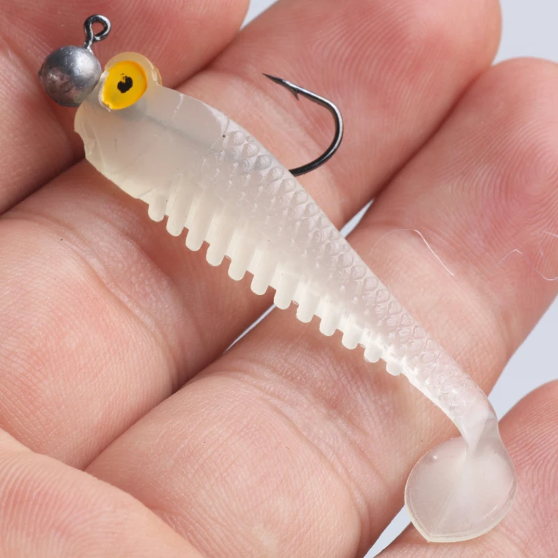 POETRYYI-señuelo de pesca de silicona Artificial, cebo de gusano, aparejos de Swimbait de plástico, cola en T realista, 1 piezas, 55mm, 1,5g - imagen 4