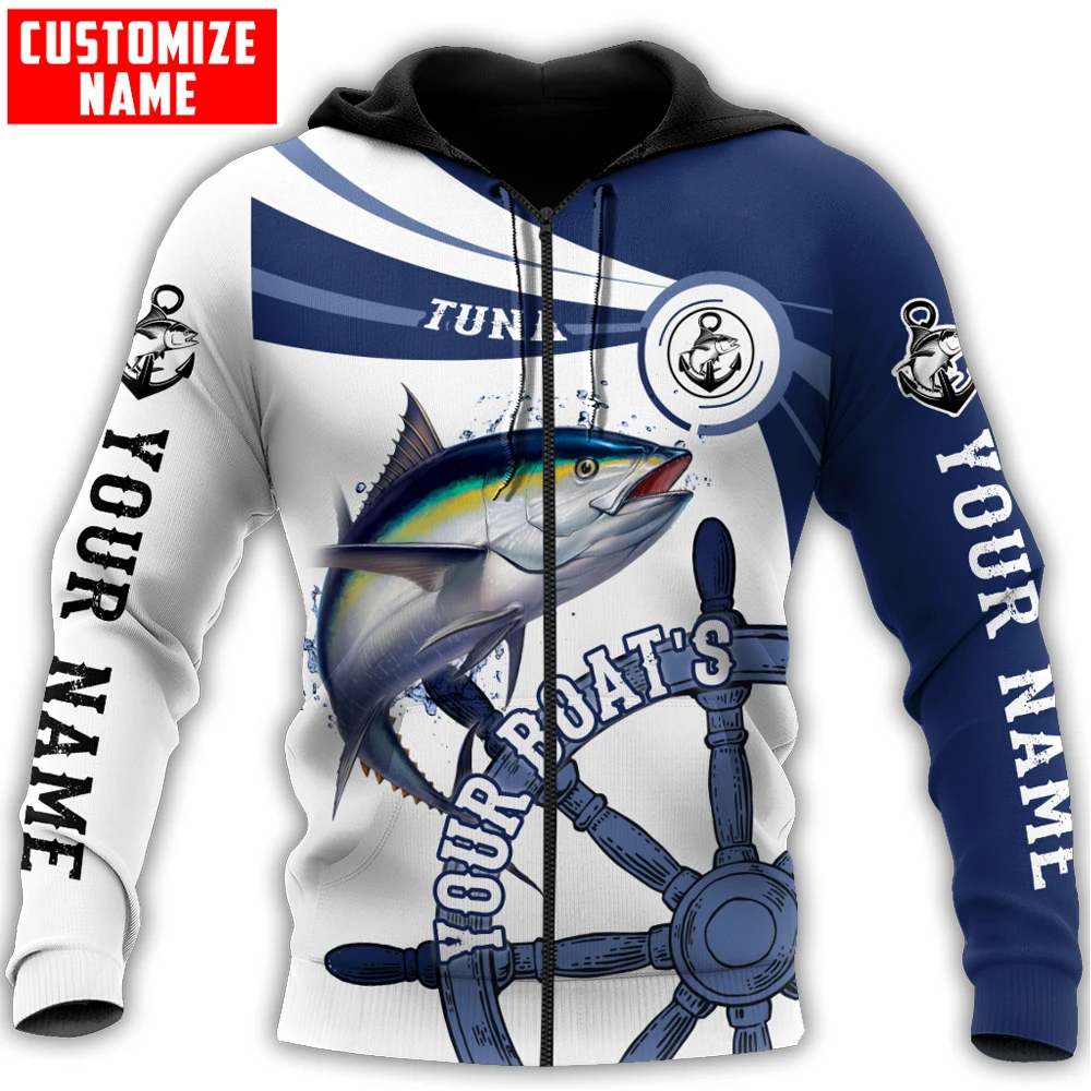 Nombre personalizado equipo de barco de pesca de atún impresión 3D Sudadera con capucha y sudadera para hombre otoño Unisex Sudadera con capucha con cremallera chándales casuales KJ774 - imagen 5