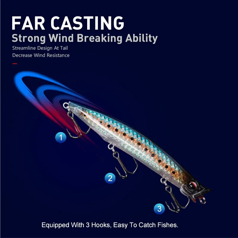 Señuelo de pesca Kingdom flotante Popper 7,5g 12,8g 18,5g 90mm 110m 123mm cebos duros artificiales Topwater pesca de trucha Wobblers - imagen 5