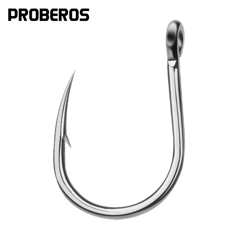PROBEROS Anzuelos de pesca de agua salada 20 piezas Anzuelos de jigging 1/0 # -13/0 # Anzuelos de acero inoxidable, anzuelos individuales, aparejos de pesca - imagen 2