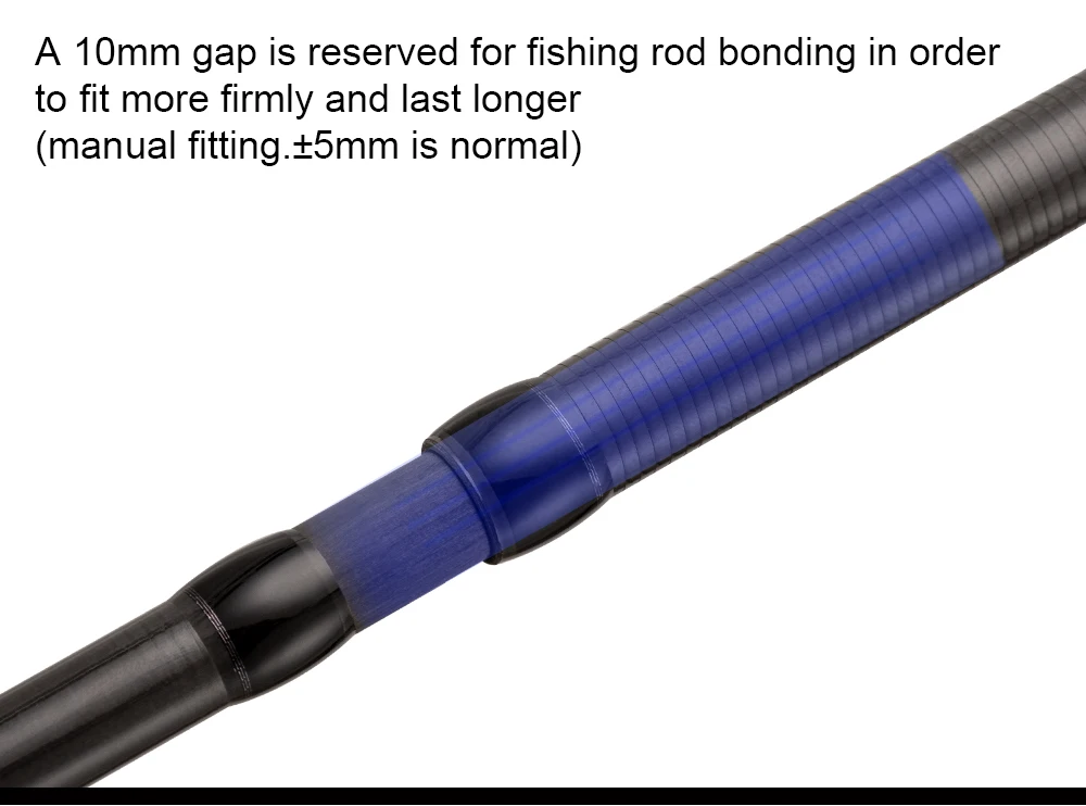 Una caña de pesca azul con un espacio de 10 mm