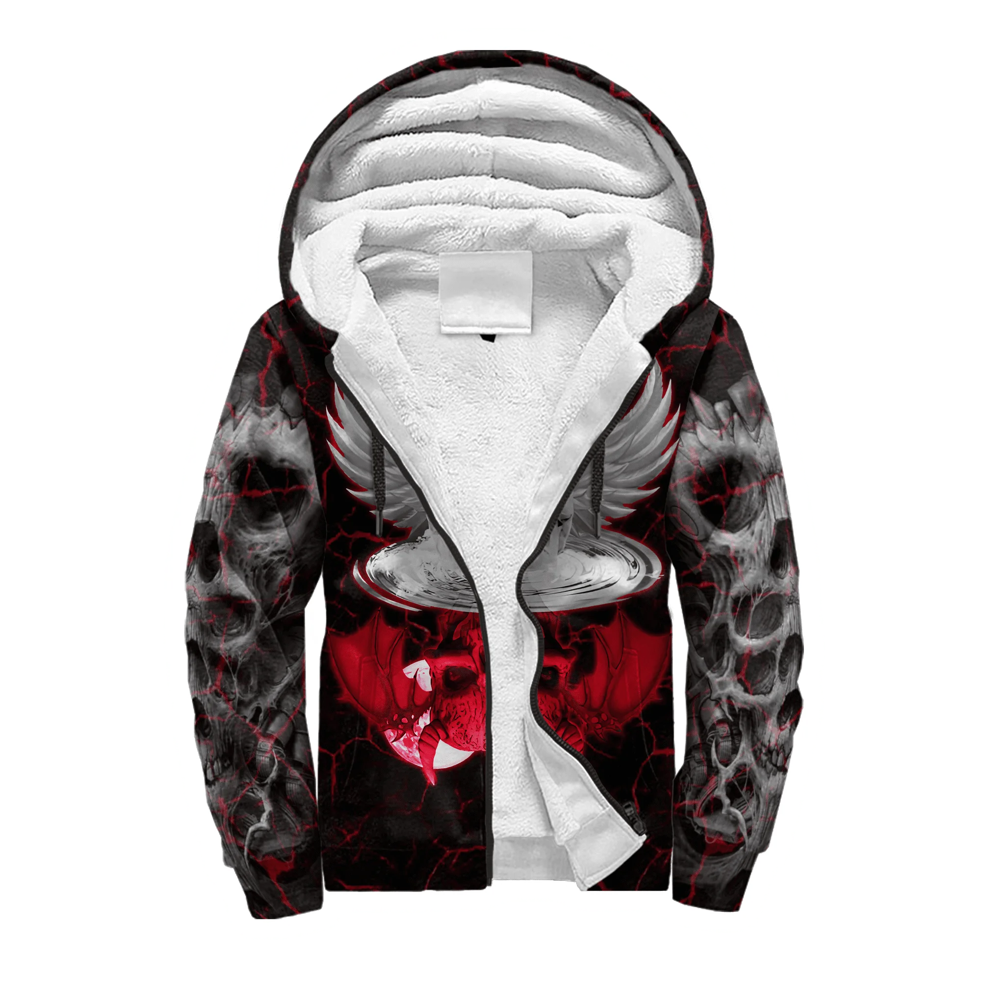 Reaper cráneo con alas de Ángel 3D impreso invierno más grueso cremallera Sudadera con capucha Unisex Casual Abrigo con capucha chándal chaqueta de lana cálida JH09 - imagen 2