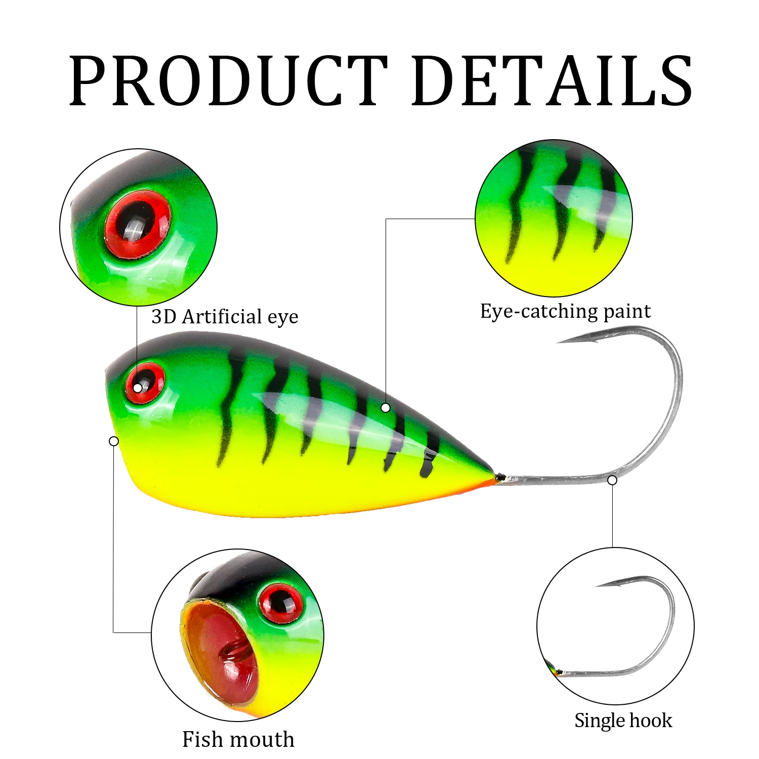 Señuelo de Pesca flotante Popper, cebos duros de plástico Artificial con un solo gancho, aparejos de Pesca, 8cm, 13g, 1 ud. - imagen 2