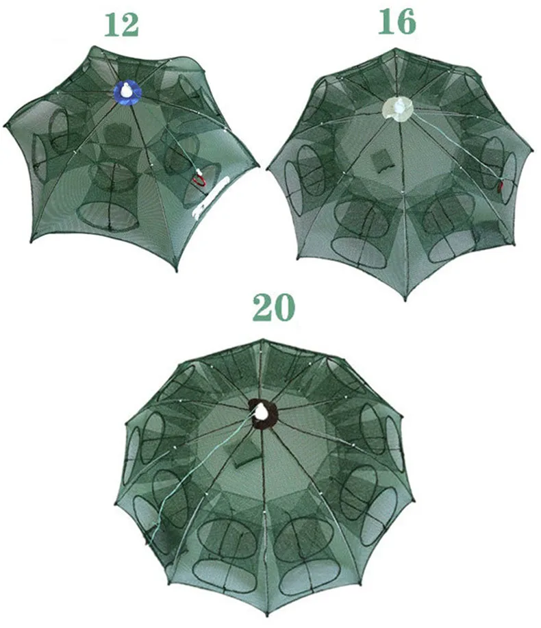 Red de pesca plegable portátil, trampa automática de 6/8/16/20 agujeros para camarones, pececillos, cangrejo, herramienta de malla fundida - imagen 4
