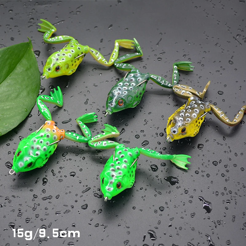 Señuelo de pesca de rana blanda de alta calidad, cebo de silicona de 9,5 cm y 15g, con doble anzuelo, cebo de pesca realista, 1 piezas - imagen 5