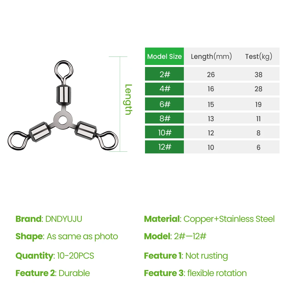 DNDYUJU-anzuelos de pesca giratorios, 30 unidades, 3 vías, Junta triangular, Conector de pesca, aparejos de pesca de alta calidad - imagen 3