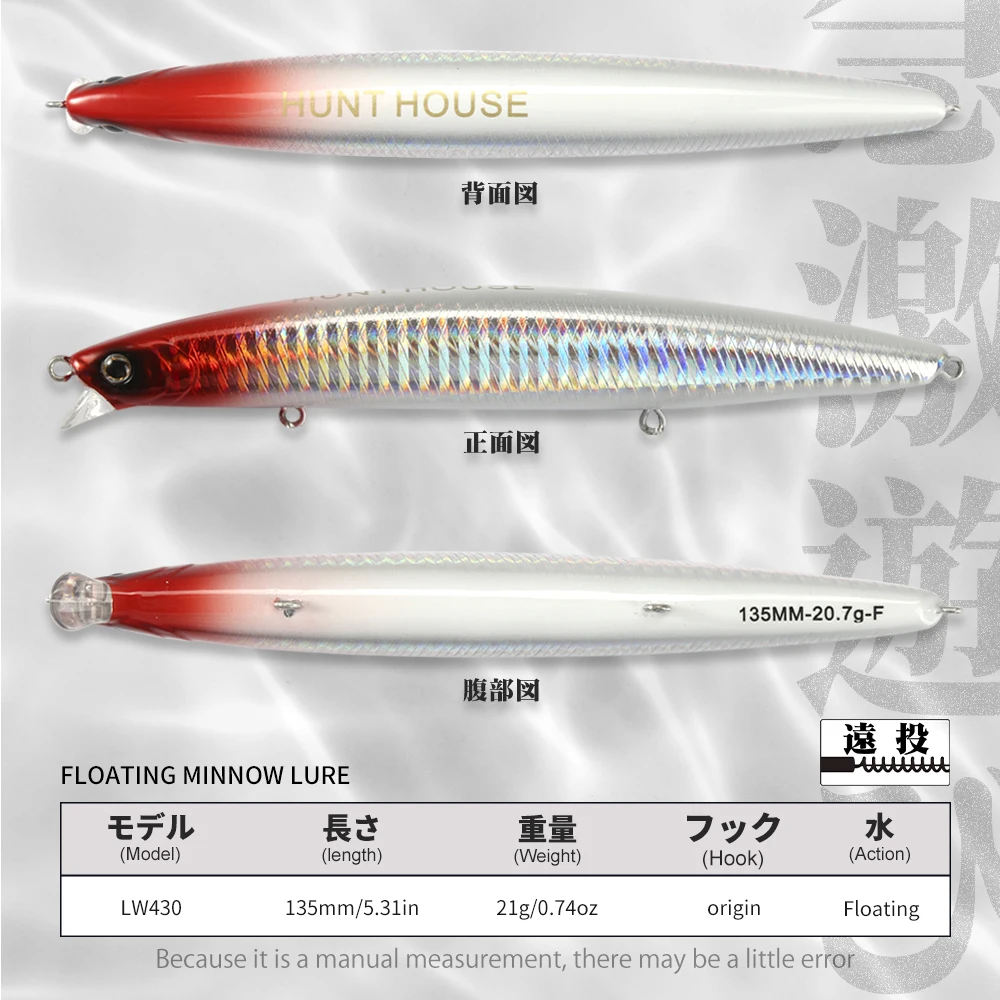 Hunthouse-señuelo de pesca flotante Minoow, 135mm, 21g, cebo de peso, Wobblers, señuelos de fundición larga para pesca de lubina, pez azul - imagen 4