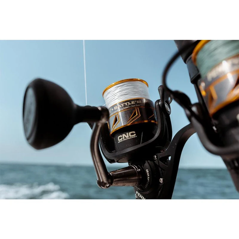 Penn BATTLE III-carrete de pesca giratorio de metal, arrastre máximo de 30lb/8000 kg, 5 + 1BB, Ht-100, BTL III, 6000HS, 13,6