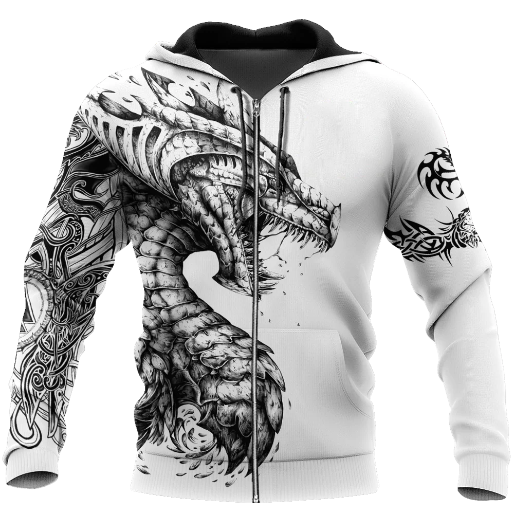 Tatuaje y mazmorra dragón 3D impreso Unisex Deluxe Sudadera con capucha hombres sudadera ropa de calle jersey con cremallera chaqueta Casual chándal KJ0273 - imagen 4
