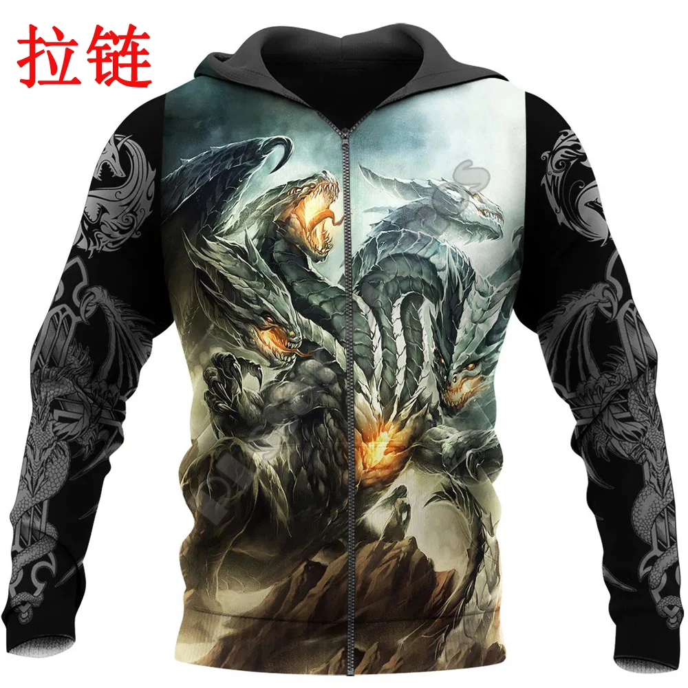 Sudadera con capucha con estampado 3D de tatuaje y Dungeon Dragon para hombre, sudadera de lujo Unisex de otoño e invierno, jersey con cremallera, ropa de calle informal KJ410 - imagen 3