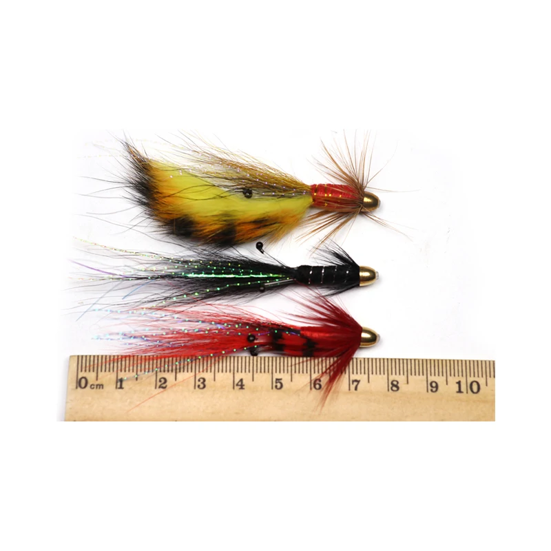 Bimoo 4PCS Conehead Fire Tiger / Negro / Rojo Francis Snaelda Tubo de salmón Moscas y agudos - imagen 2