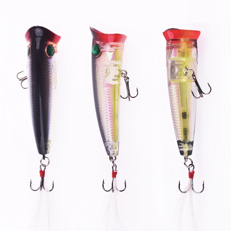 Señuelo de Pesca de agua superior, 78mm, 10,5g, ojos 3D, láser Artificial, gancho de pluma de plástico duro, aparejos flotantes, Wobbler, 1 ud. - imagen 2