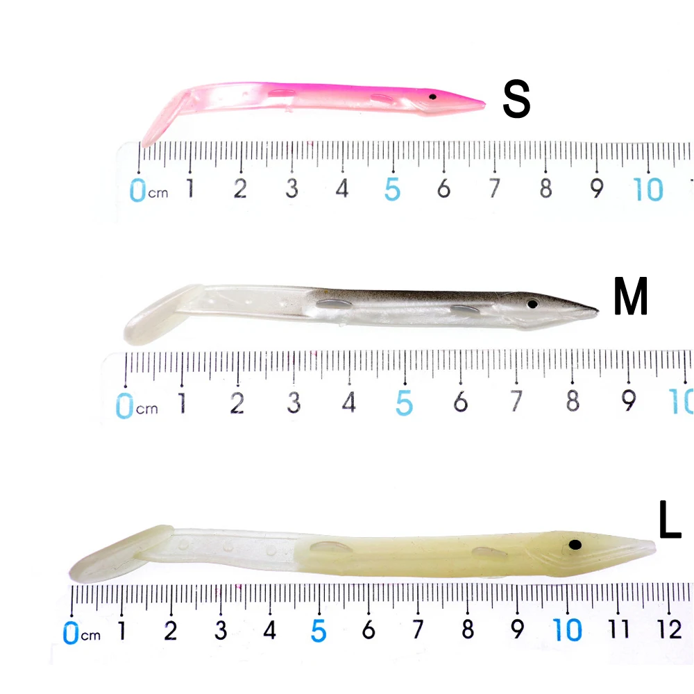 Señuelo de Anguila pequeña de plástico suave, cebo con ojo para pesca en agua salada, aparejo Sabiki luminoso, verde, rojo, azul, negro y blanco, 50 piezas, S, M y L - imagen 4