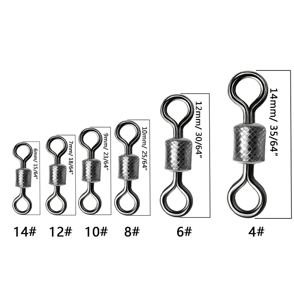 Barril giratorio de acero inoxidable para pesca, accesorios sólidos de pesca, herramienta de conector de anzuelo de mar, 6 tamaños, 150 unids/caja - imagen 3