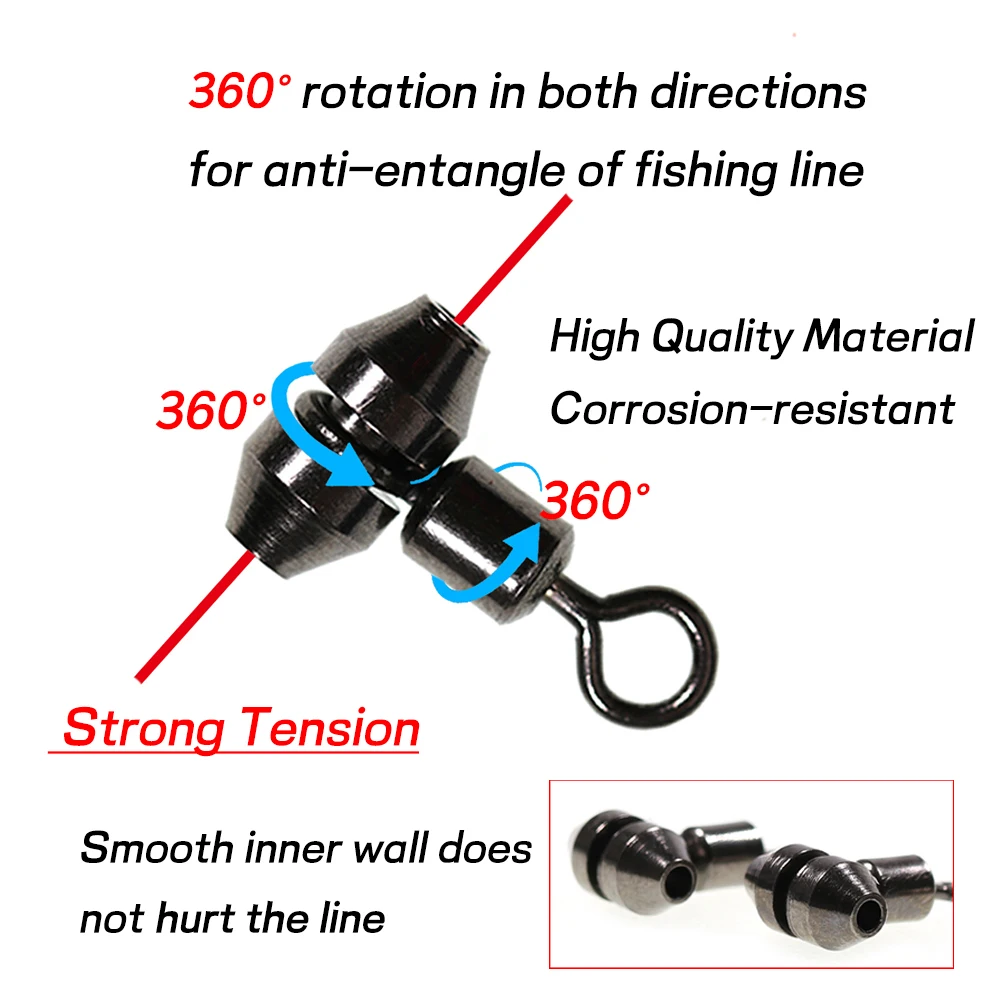 Elllv 10 piezas 360 °   Giratorios de línea cruzada de rotación, rodamientos giratorios de 3 vías de alta resistencia, aparejos de pesca de agua salada, accesorio de conector S/M/L - imagen 3