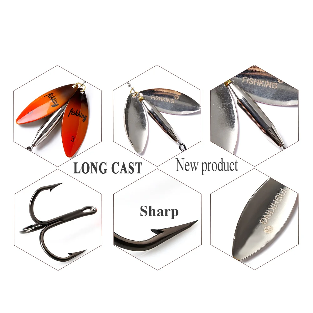 FISH KING-cebo giratorio de 10 colores, cebo de doble pieza de fundición larga, señuelos de Metal de latón con anzuelo triple, señuelo de pesca para Lucio - imagen 3