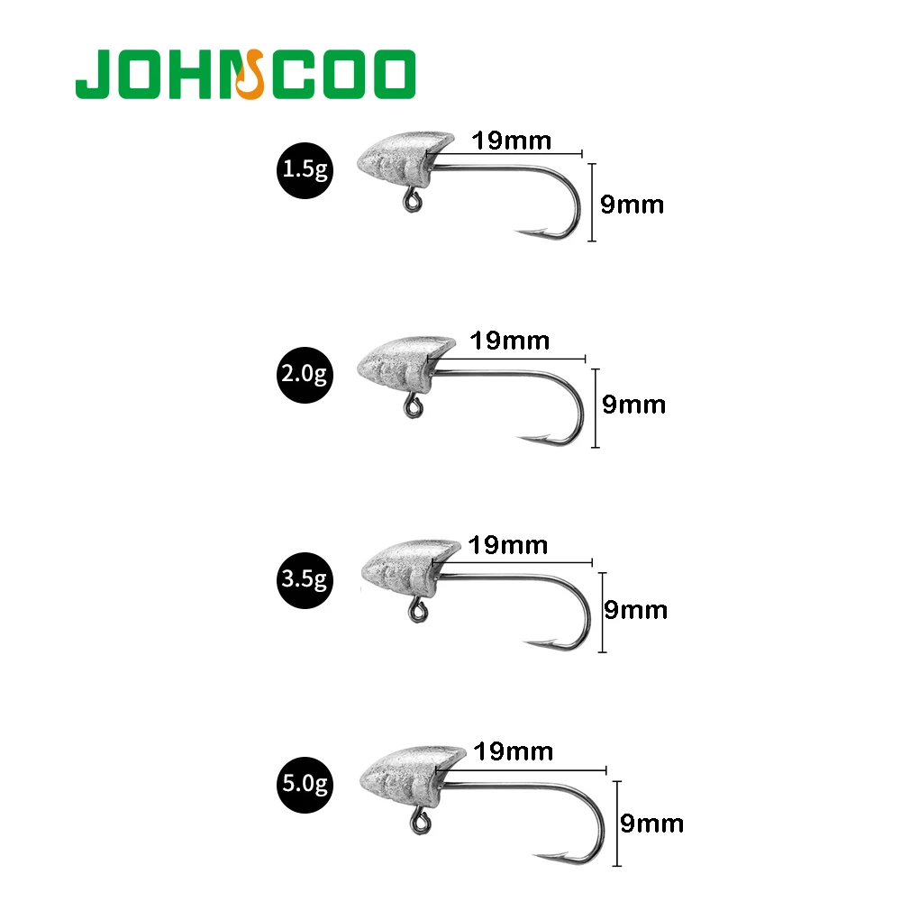 JOHNCOO 10 Uds anzuelos de cabeza 1,5g 2g 3,5g 5g anzuelo de púas con cabeza de anzuelo gusano señuelo suave anzuelo de Jigging expuesto anzuelos de pesca - imagen 3