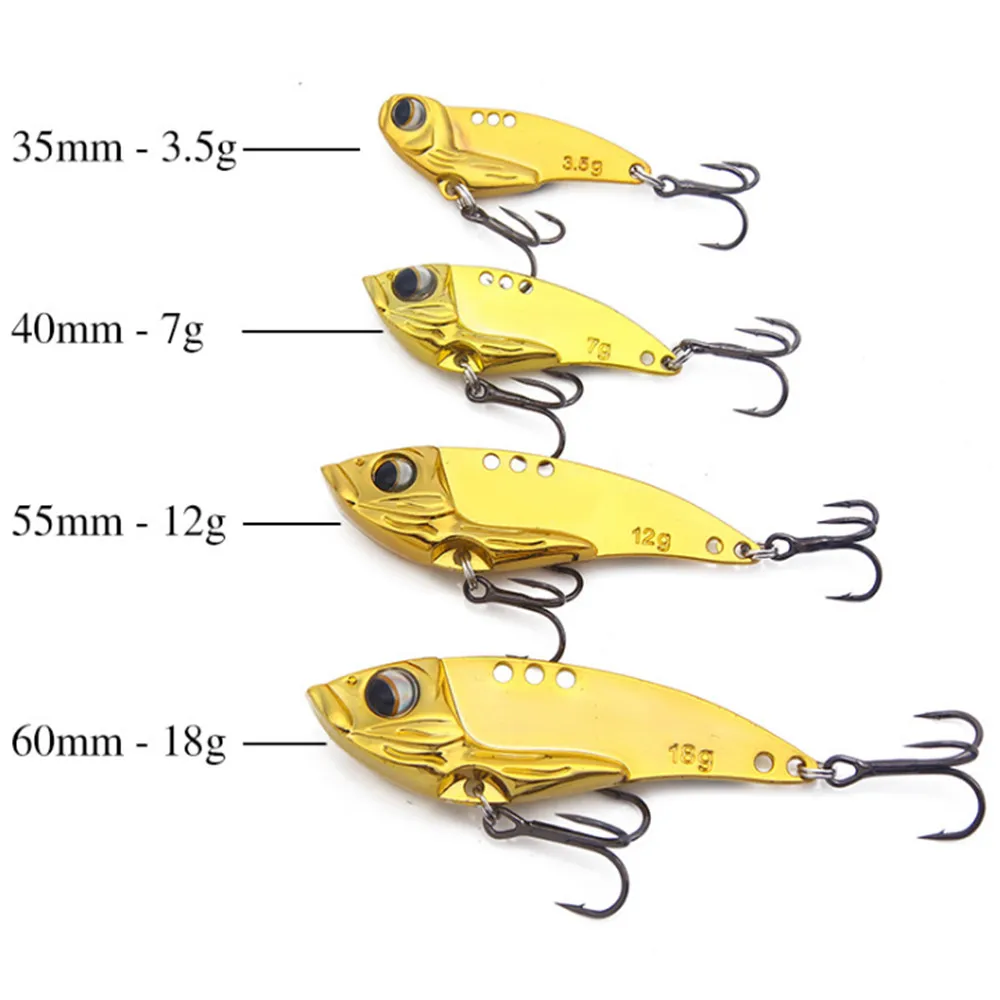 Señuelo de pesca de Metal dorado y plateado VIB, 3,5g, 7g, 12g, 18g, ojos 3D, cuchara giratoria, cebo duro para carpa, aparejos de pesca con gancho, 1 ud.