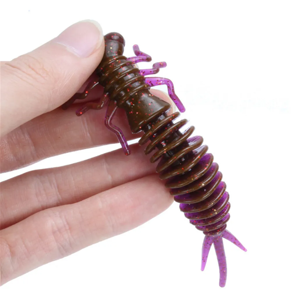 Señuelos blandos de Larva de 55mm, Isca 75mm y 100mm, cebo Artificial de silicona para pesca de gusano, Lucio, Jigging, 5 unids/lote - imagen 5