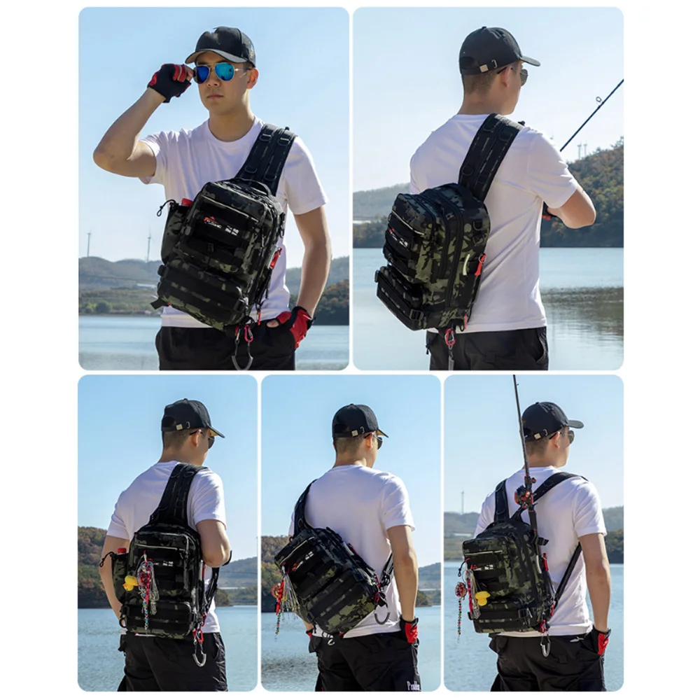 Bolso de pesca multifunción cruzado, mochila táctica impermeable, bolso de pecho deportivo para hombro al aire libre para hombres, cajas de pescado, bolsa de aparejos - imagen 4