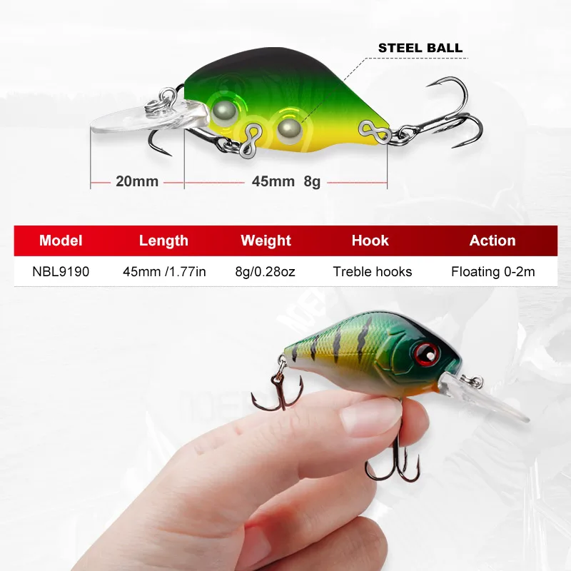 Noeby-Mini Señuelos de Pesca Crankbaits, 4,5 cm, 8g, flotantes, Minnow, Wobblers, Swimbaits, cebo duro Artificial para trucha, Lucio, señuelo de pesca - imagen 3