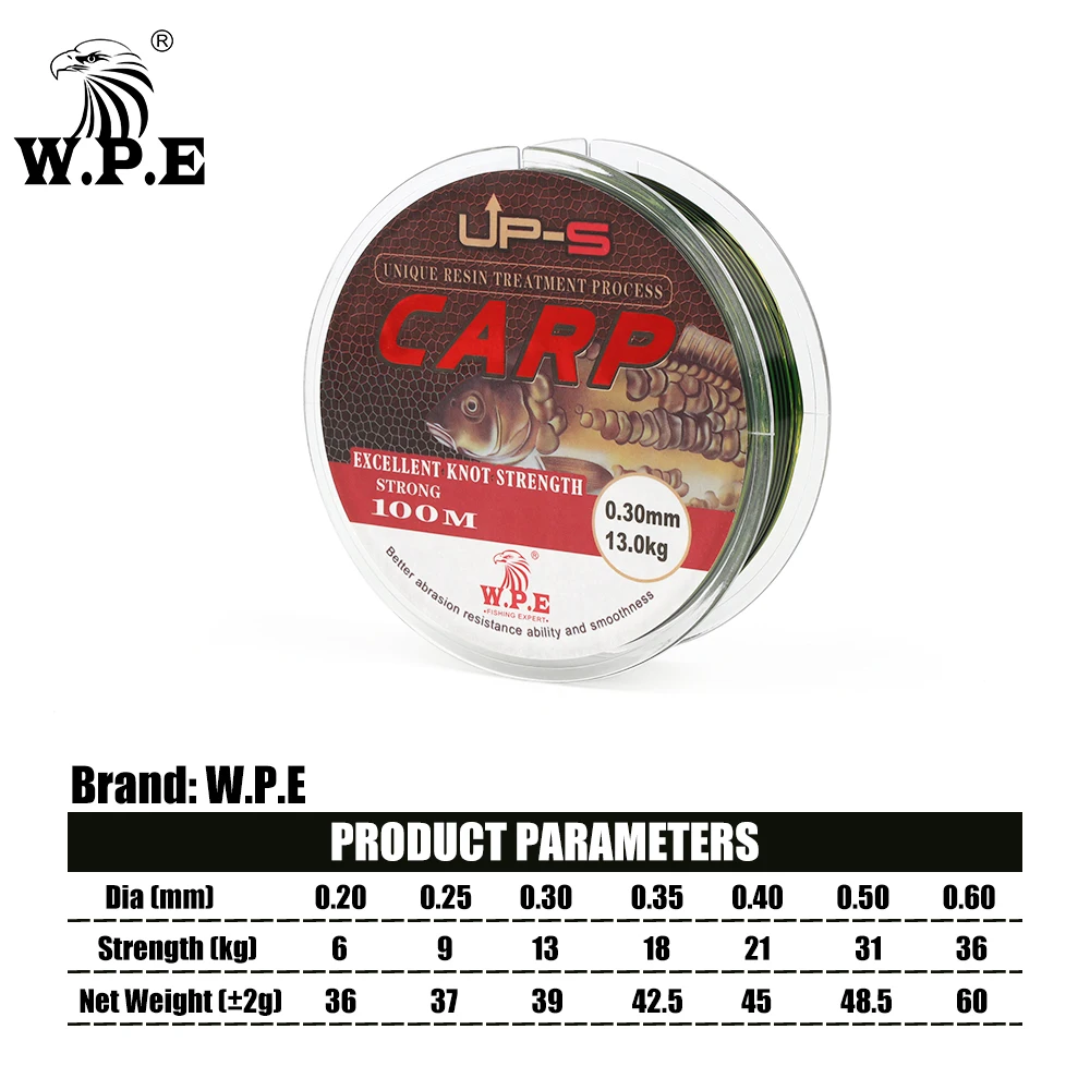 W.P.E-sedal de pesca de carpa, hilo de nailon de monofilamento, Color Lnvisible, 0,20mm-0,60mm, 6KG-36KG