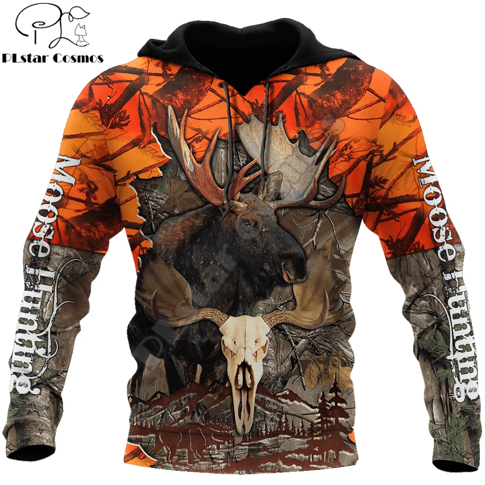 Sudadera con capucha de otoño para hombre con estampado 3D de camuflaje naranja y alce de caza, ropa de calle Unisex, chaqueta informal con cremallera, jersey KJ534 - imagen 5