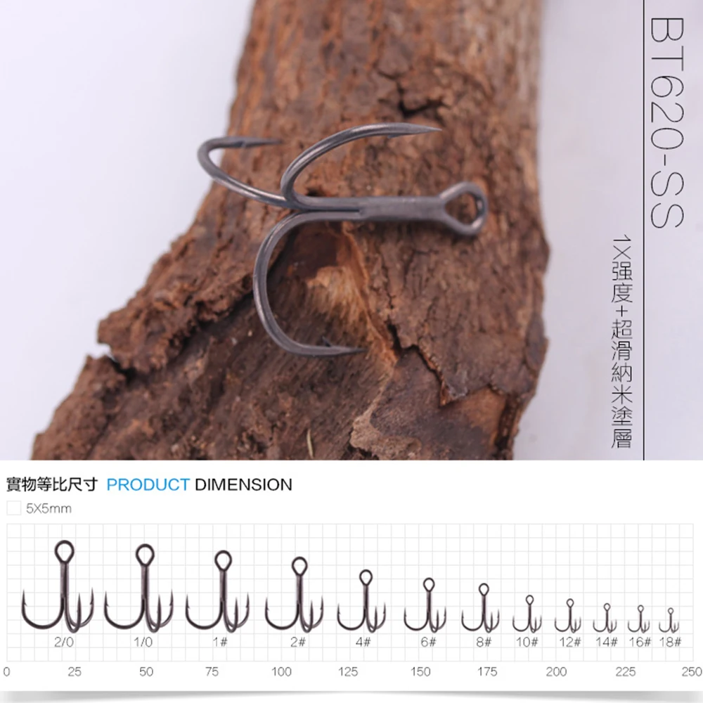 BKK BT621 1X colmillos, anzuelo triple de agua salada con tobogán súper fuerte, anzuelos de pesca con púas de carbono, anzuelos triples de pesca en el mar de níquel negro - imagen 5