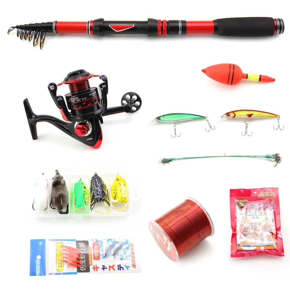 Combinación de pesca, caña de pescar telescópica de carbono y carrete giratorio, juego de cañas giratorias, gancho de línea, regalo, 1,8 m-3,0 m - imagen 4