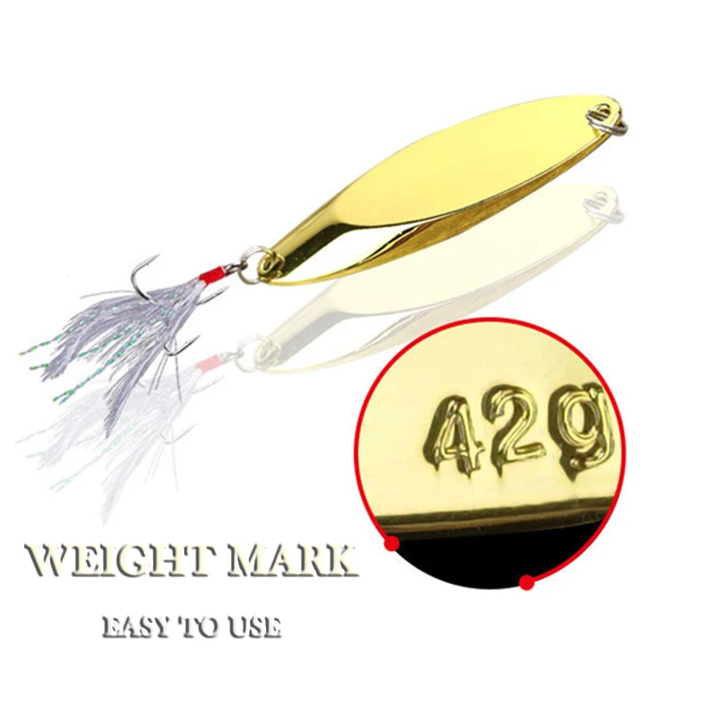 Señuelo de cuchara de Metal de 2,5g-35g, anzuelo triple afilado, cebos duros de plumas, cebo Artificial de lentejuelas, aparejos de pesca giratorios de agua dulce, 1 ud. - imagen 3