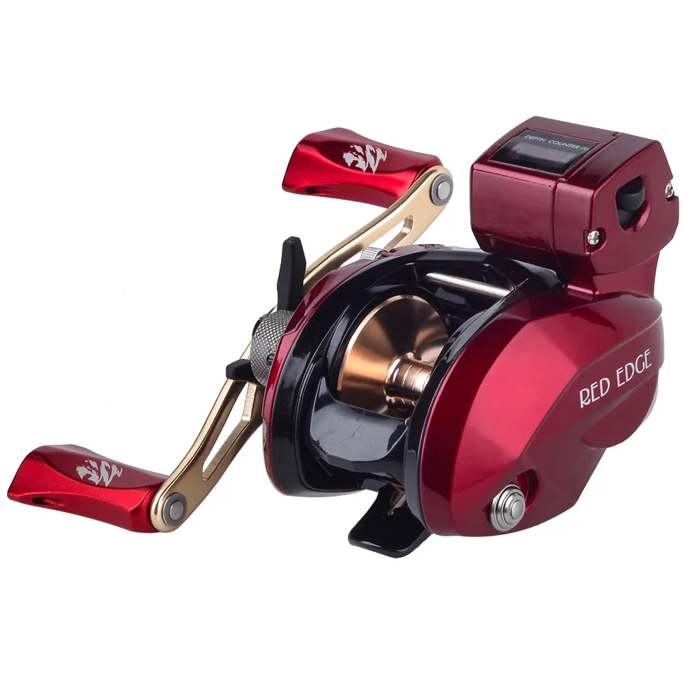 OKUMA-carrete de pesca, accesorio para pescar, con borde rojo y azul, con contador de línea de perfil bajo, Multirolle, para mar, novedad - imagen 2