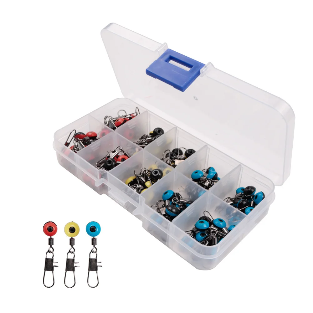 100 unids/caja flotador de pesca Bobber detiene conectores de frijoles espaciales pesca en el mar equipo de aparejos de agua salada accesorios de Metal de plástico