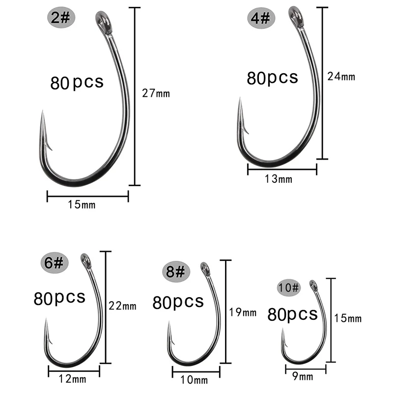 Anzuelos de pesca de carpa de tamaño 2 #4 #6 #8 #10 #, 400 unids/caja, gancho de púas de acero al carbono, aparejos de pelo para pesca de carpa - imagen 2