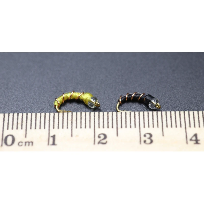 Bimoo-cebo de pesca con mosca, 10 piezas, #16, Midge, Nymph, Mercury, Zebra, Midge, negro/amarillo - imagen 3