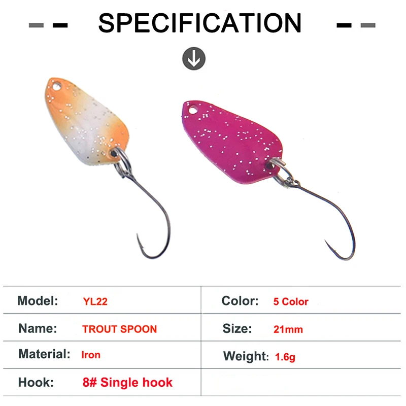 Señuelos de Pesca de 5 piezas, 21mm, 1,6g, ultraligeros, micro área, cuchara de trucha, spinners, color UV, cebo de Metal, aparejos de pesca - imagen 2