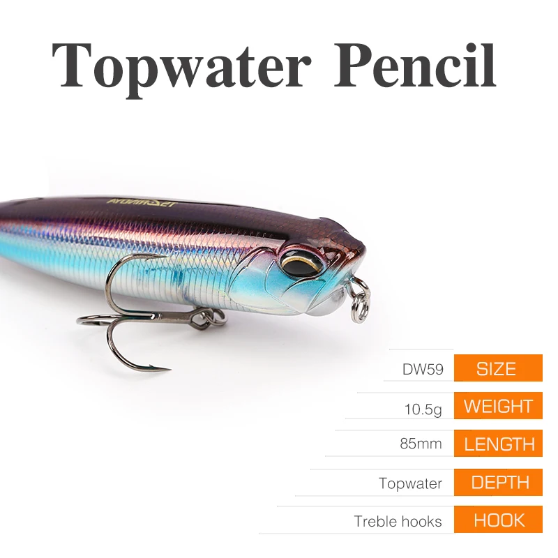 TSURINOYA-Juego de señuelos de lápiz flotante, DW59, 85mm, 10,5g, Topwater Crank MInnow, cebo duro, cabeza de serpiente, Wobblers Articial, 3 uds. - imagen 3