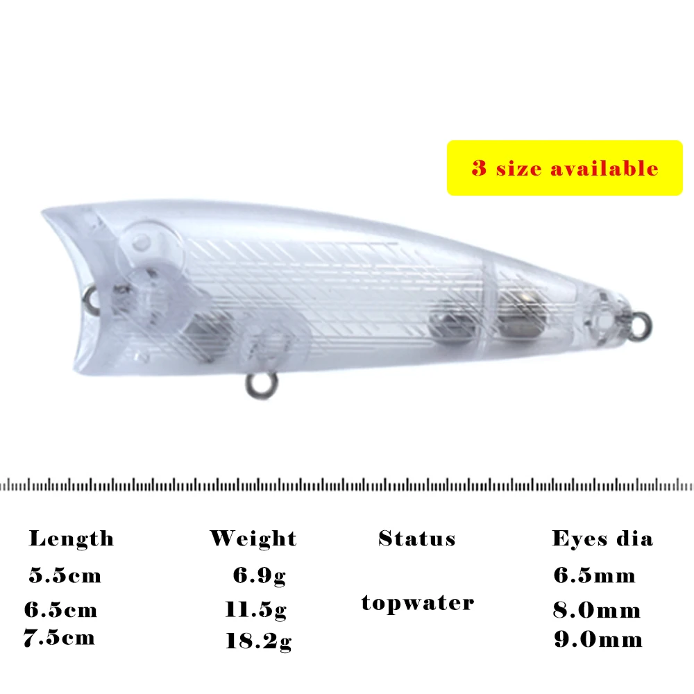 CCLTBA-cebos de pesca artificiales, anzuelos sin pintar, de 3 tamaños de plástico duro Wobblers Popper, aparejos en blanco, 5 unids/lote - imagen 2