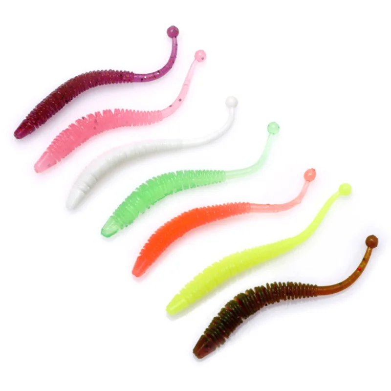 50 unids/lote cebo suave de gusano en espiral 60mm 0,6g Jig Wobblers señuelo de pesca sal Artificial olor a camarones lubina larvas aparejos de pesca - imagen 2