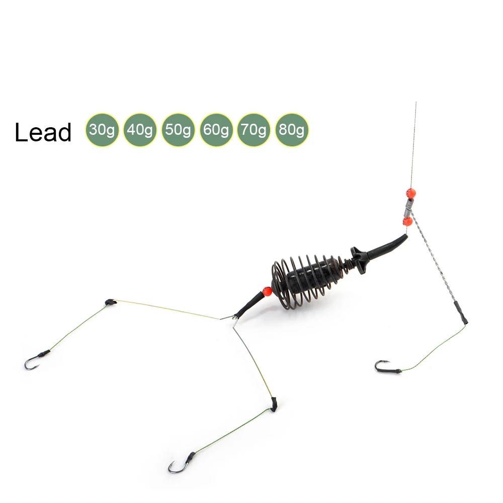 FISH KING 60g 80g Bait Thrower Cage Feeder Fishing Group Lead Sinker Hair Rigs With Barbed Hooks For Carp Fishing Accessories - imagen 3