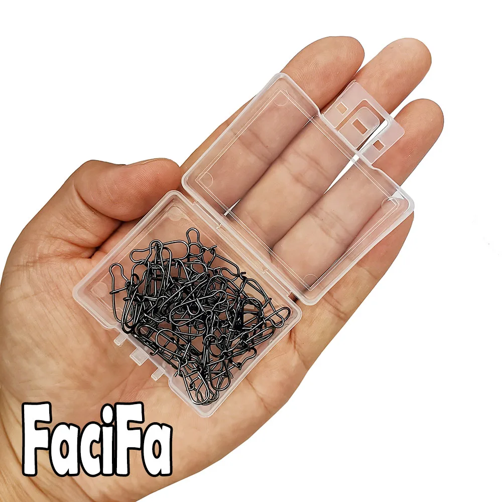 Broche de pesca de acero inoxidable, 100 o 50 piezas, con caja, enganchado a presión, accesorios de Clip, aparejos para Barril, gancho de señuelo giratorio - imagen 2