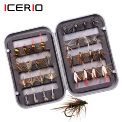 ICERIO-señuelo de pesca con mosca, conjunto de moscas de Ninfa, trucha, en seco/húmedo, con caja, 32 unids/caja