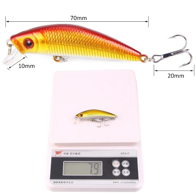 Señuelo de pesca de pececillos, 1 piezas, 7cm/8,5g, ojos 3D, Crankbait Wobbler, cebo duro Artificial, anzuelo de tres anclas, aparejos de pesca - imagen 5