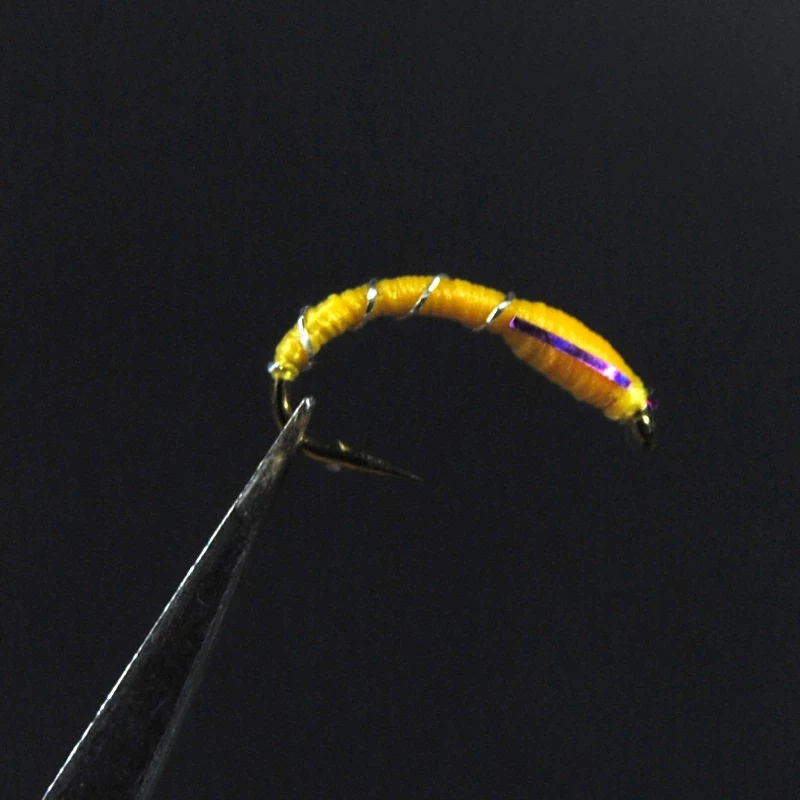 Caddis Larva quironomid Midge Pupa zumbador cebra Nymph trucha moscas mosca gancho de pesca negro rojo naranja [12 piezas] - imagen 5