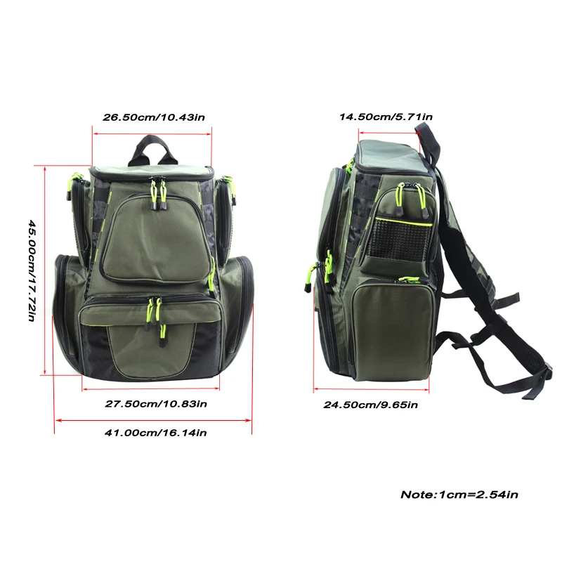 Mochila grande impermeable para caña de pescar, bolsa de pesca de calidad de 3 capas con 4 bandejas, almacenamiento de bolsa de aparejos, 44x41x25cm - imagen 3