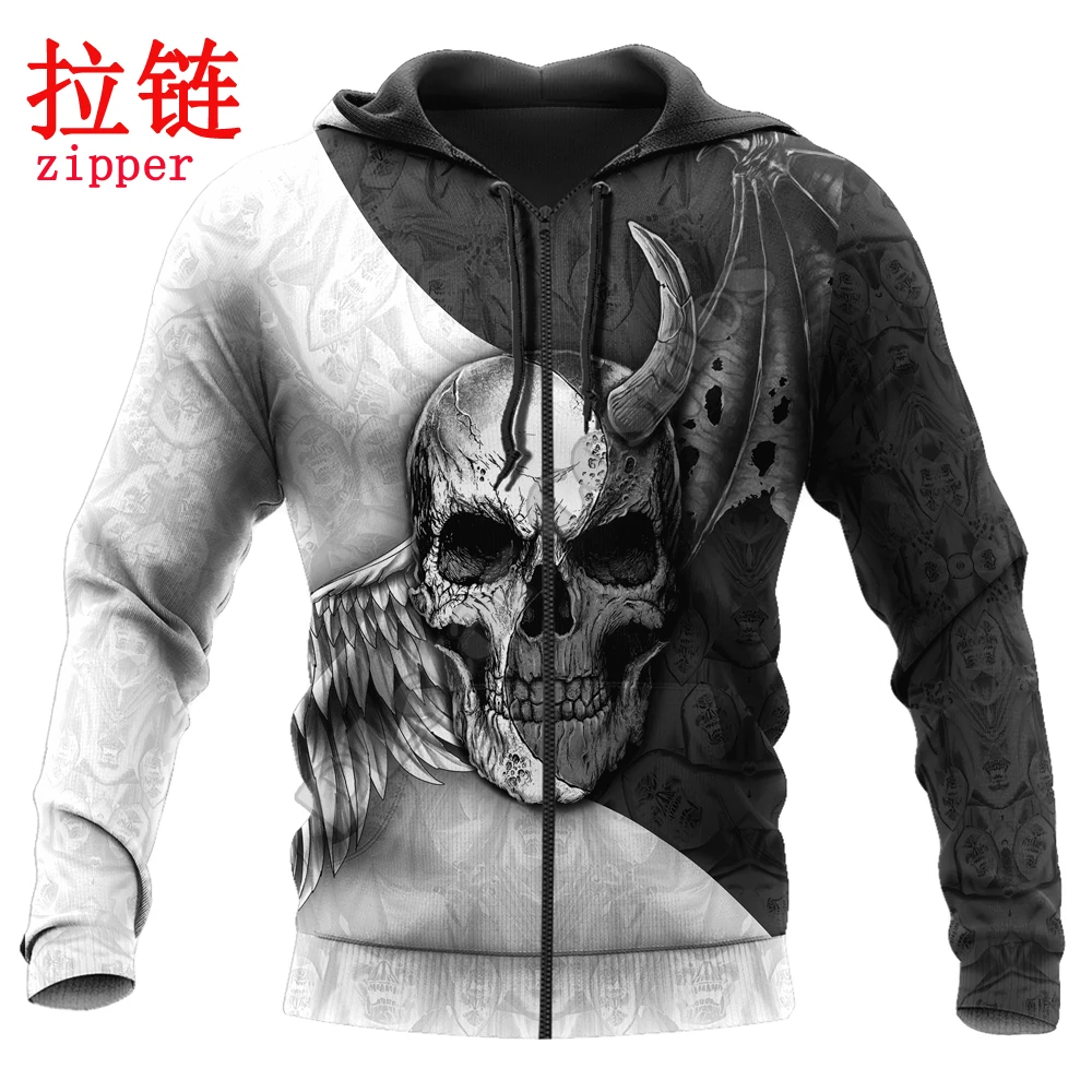 Sudadera con capucha KJ850 – Estampado 3D calavera blanco y negro - imagen 3