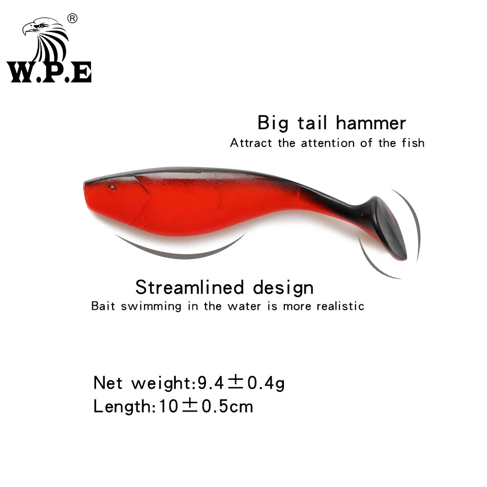 W.P.E-señuelo suave de silicona, cebo de natación, Jigging, cuerpo suave, Artificial, Wobbler, aparejos de pesca, 6 unids/lote por paquete, 100mm - imagen 2
