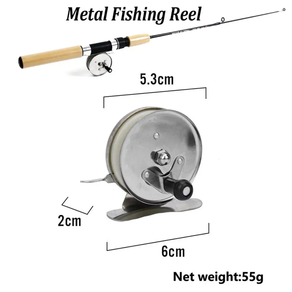 Caña de pescar portátil en hielo, señuelo telescópico de fibra de carbono para Pesca de camarones, 60/80/100 cm, carretes de Metal para invierno - imagen 3